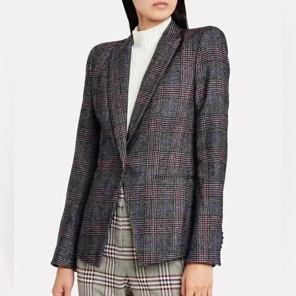 Veronica Beard Brock Dickey Jacket 0 Blazer Wool Grey Plaid Strong Shoulder $695 - Picture 4 of 16